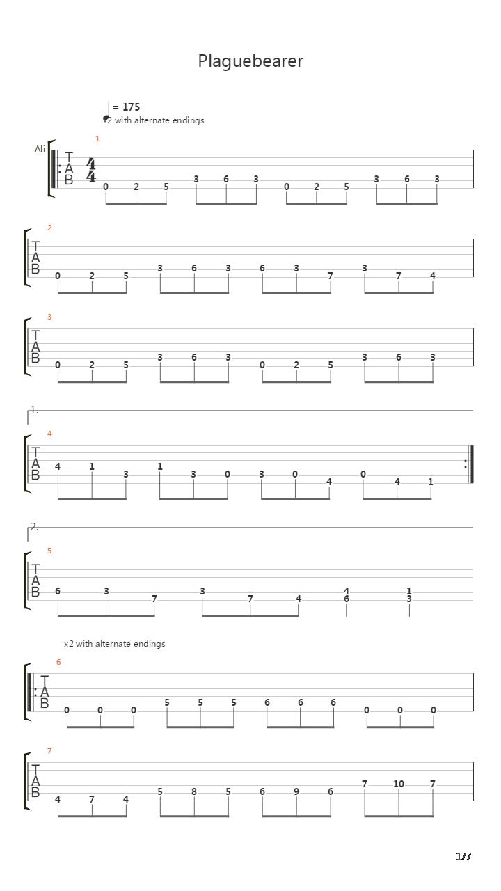 Plaguebearer吉他谱