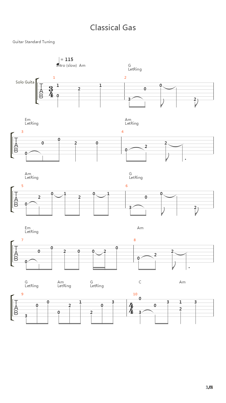 Classical Gas Acoustic吉他谱