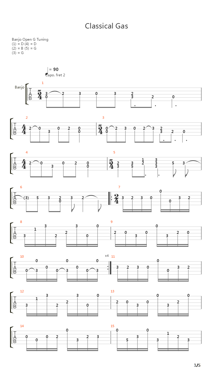 Classical Gas吉他谱