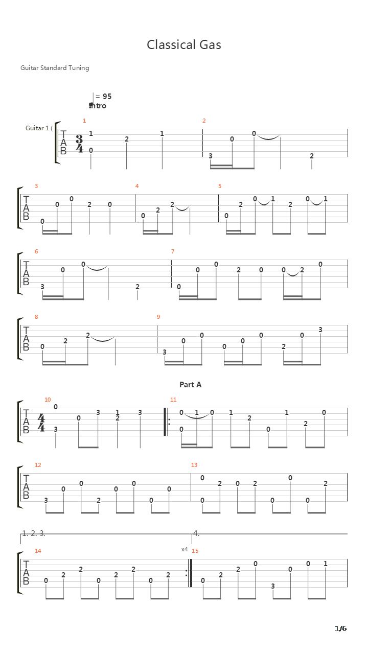 Classical Gas吉他谱