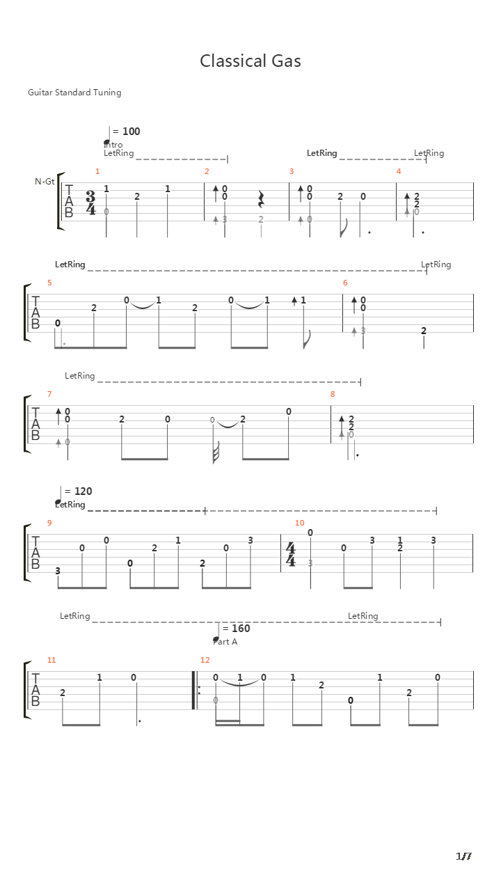 Classical Gas吉他谱