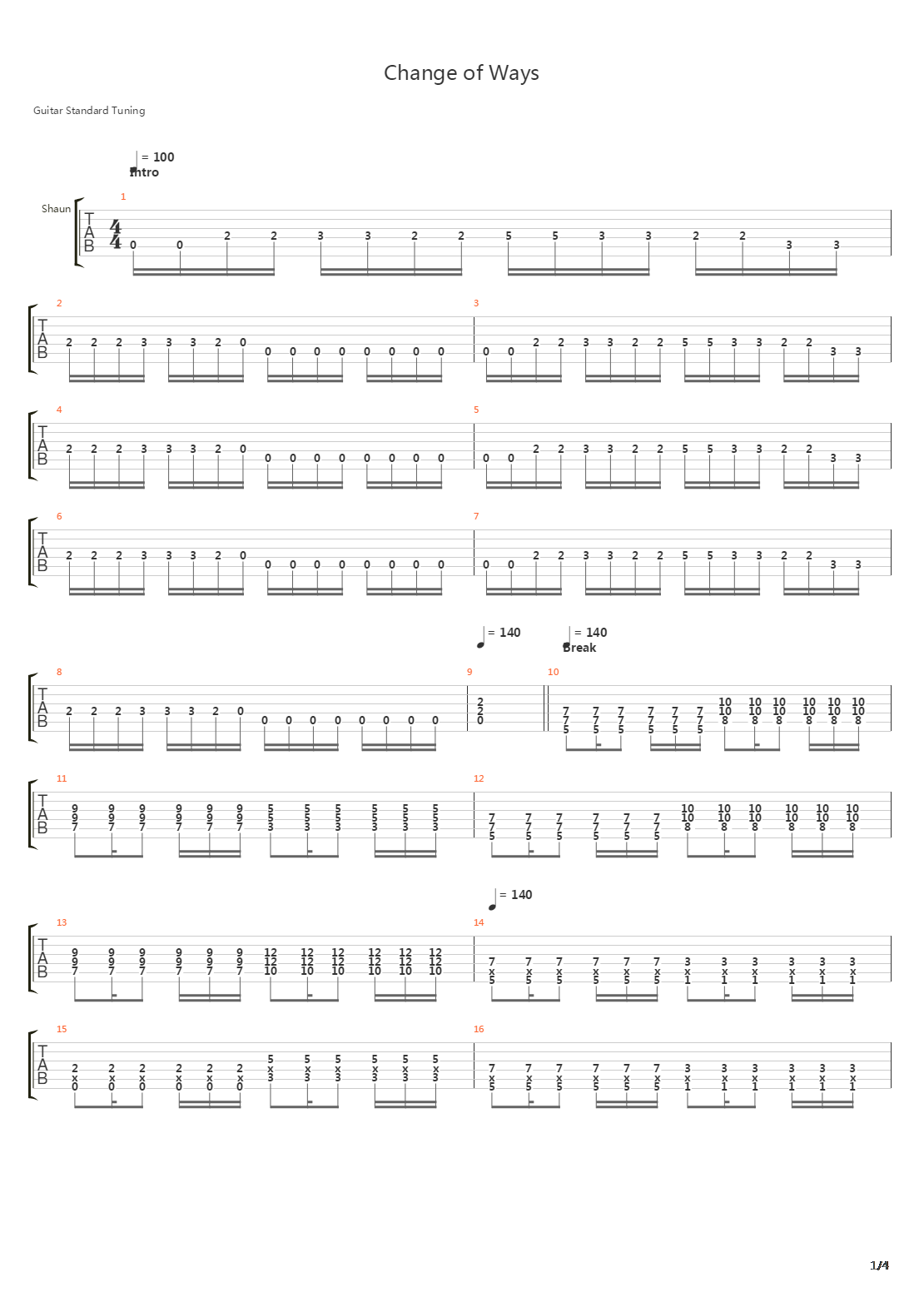 Change Of Ways吉他谱