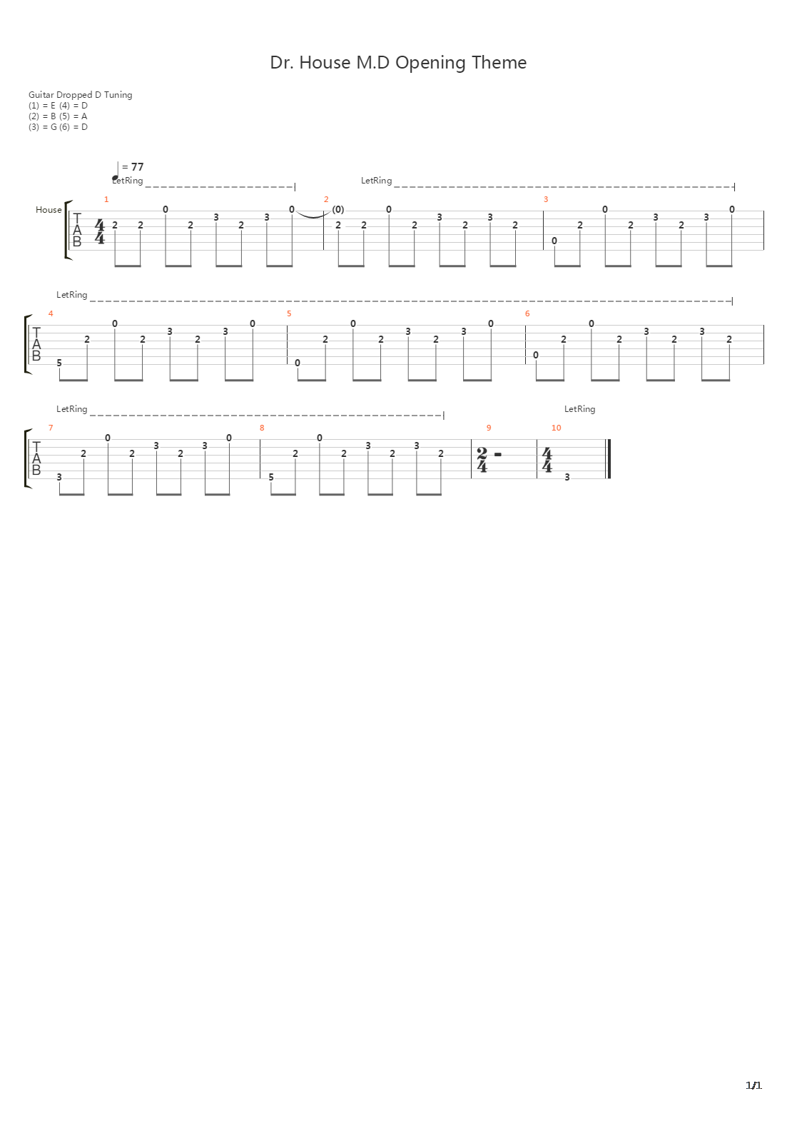 House MD(豪斯医生) - Opening Theme吉他谱