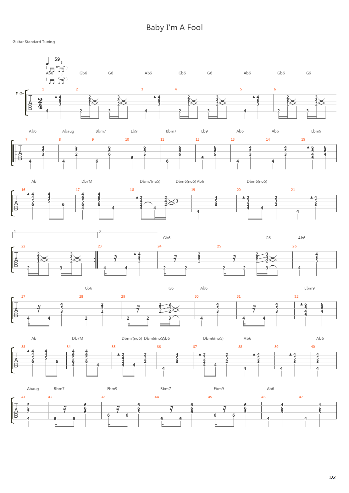 Baby Im A Fool吉他谱