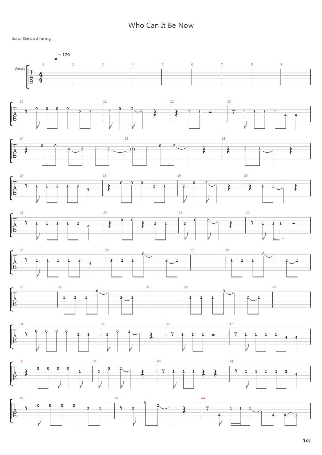 Who Can It Be Now吉他谱
