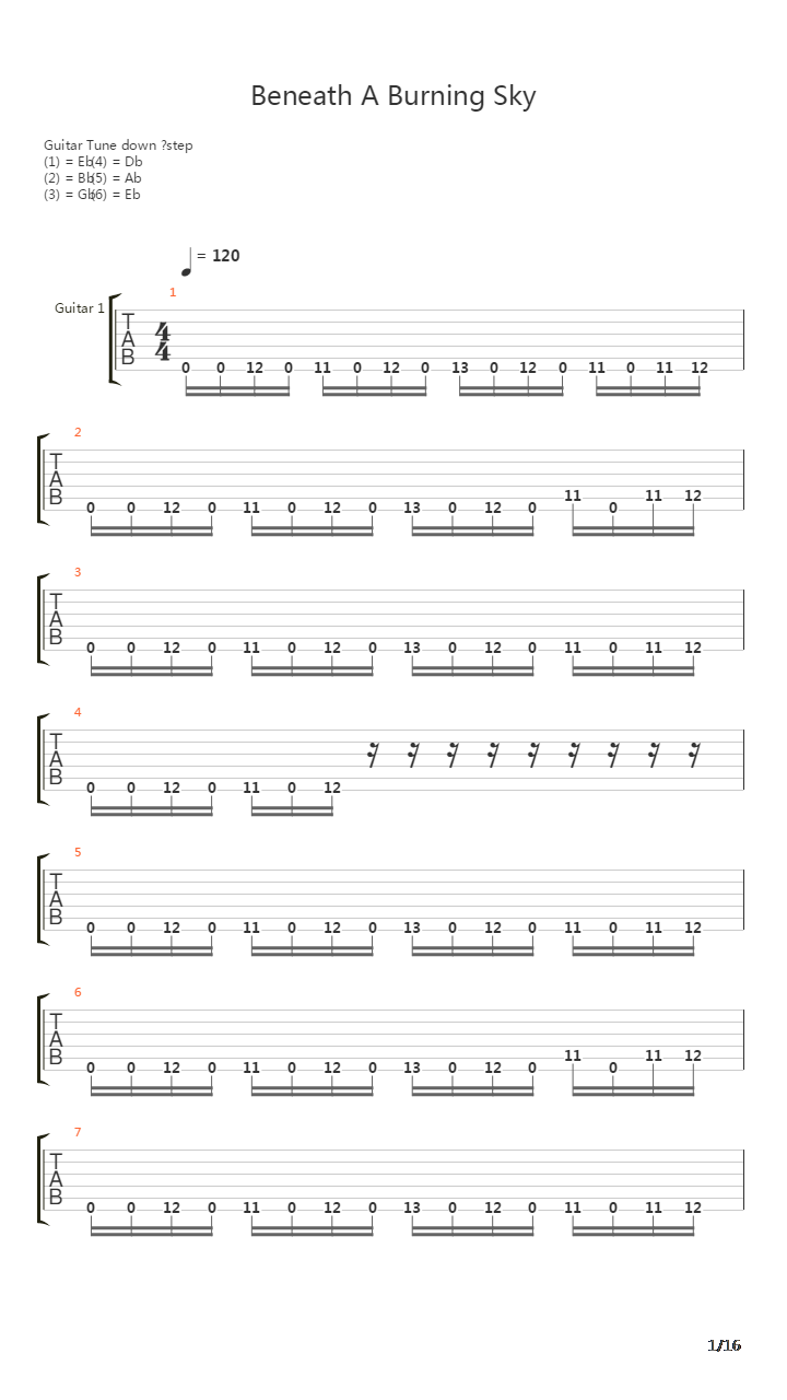 Beneat A Burning Sky吉他谱