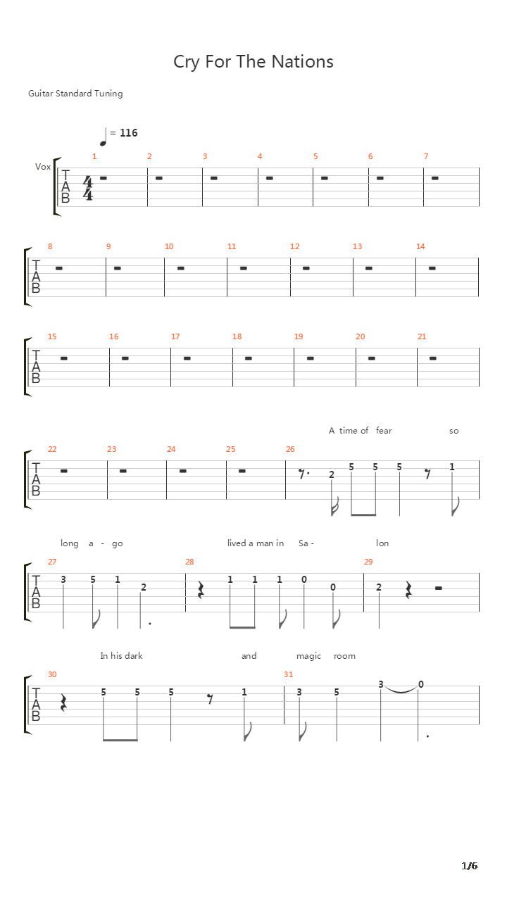 Cry For The Nations吉他谱