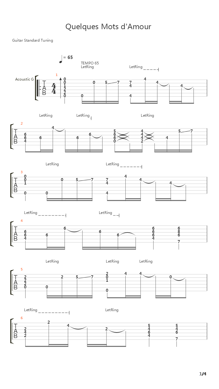 Quelques Mots Damour吉他谱