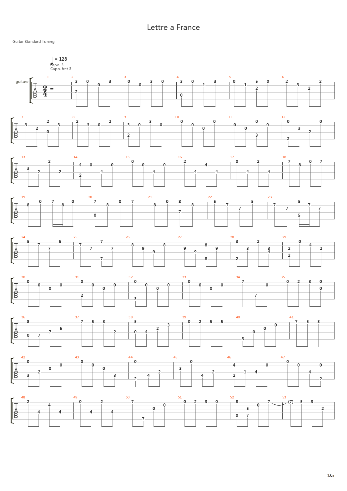 Lettre A France吉他谱