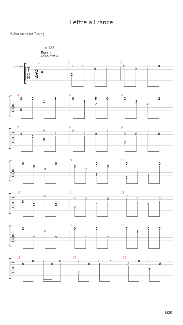 Lettre A France吉他谱