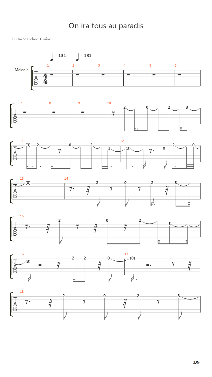 On Ira Tous Au Paradis吉他谱