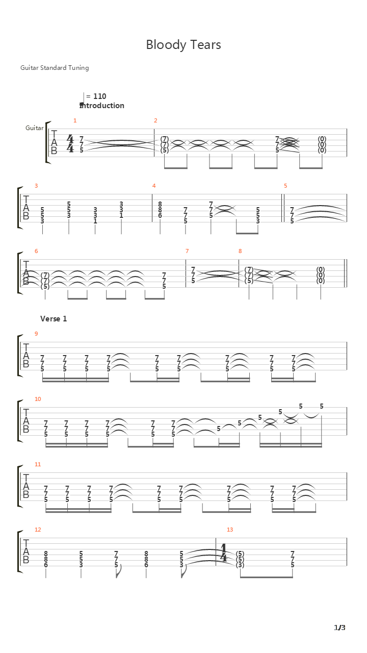 Bloody Tears吉他谱