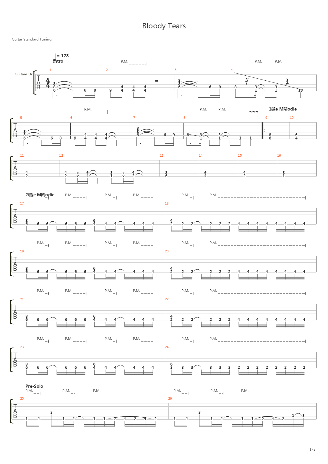 Bloody Tears吉他谱