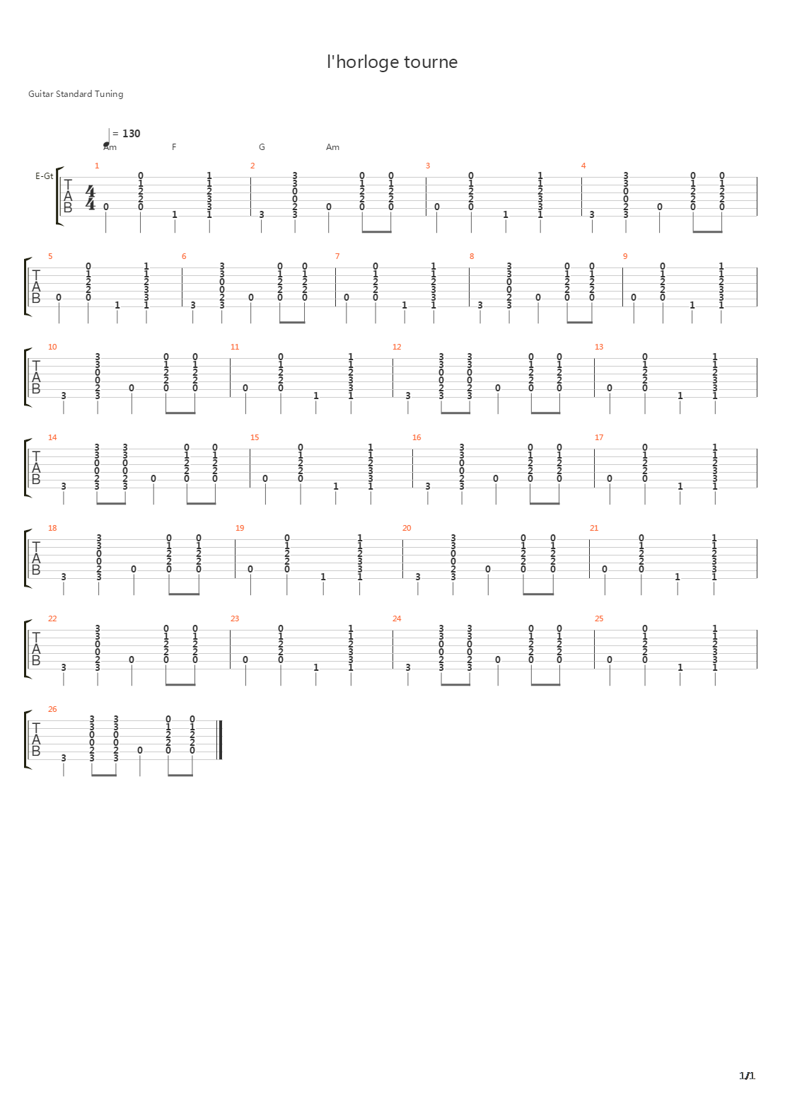 L Horloge Tourne吉他谱