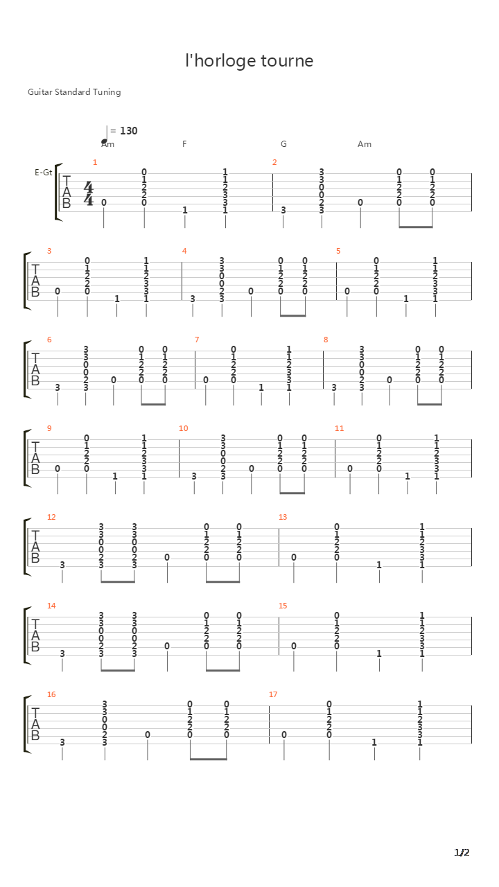 L Horloge Tourne吉他谱