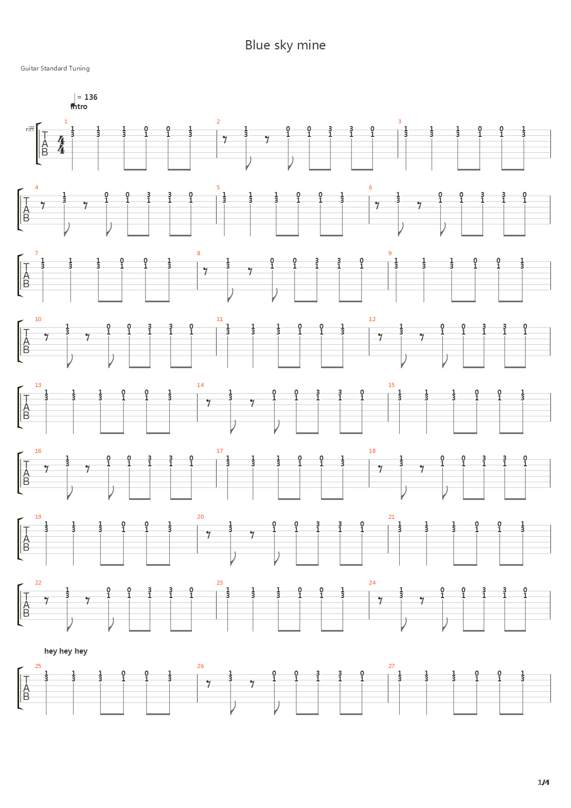 Blue Sky Mine吉他谱