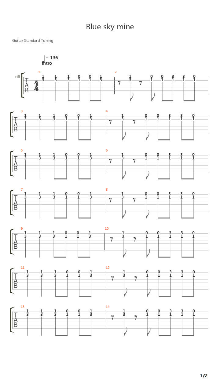 Blue Sky Mine吉他谱