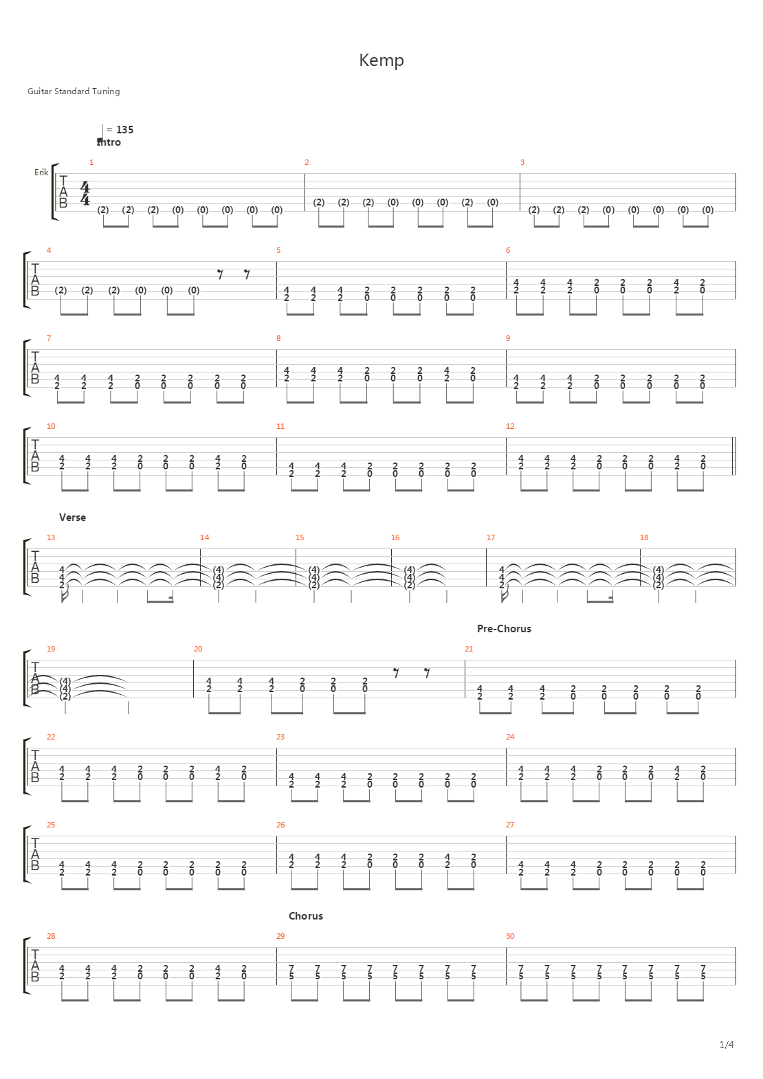 Kemp吉他谱