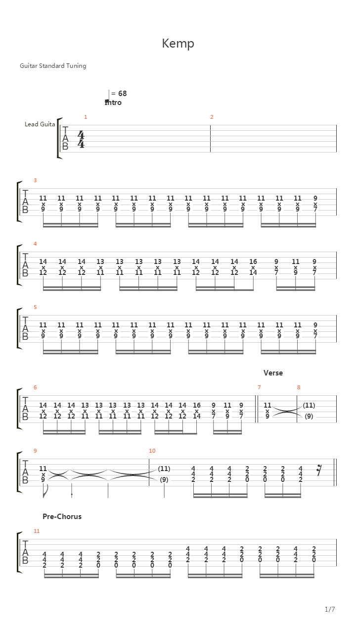 Kemp吉他谱