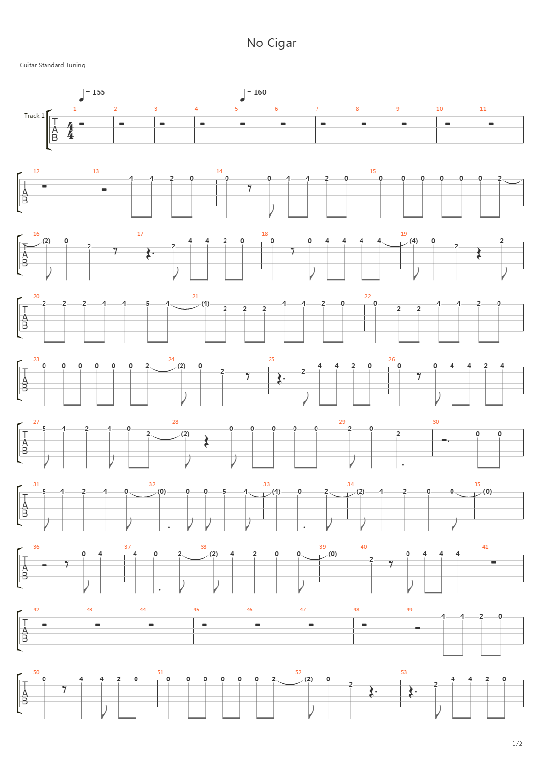 No Cigar吉他谱