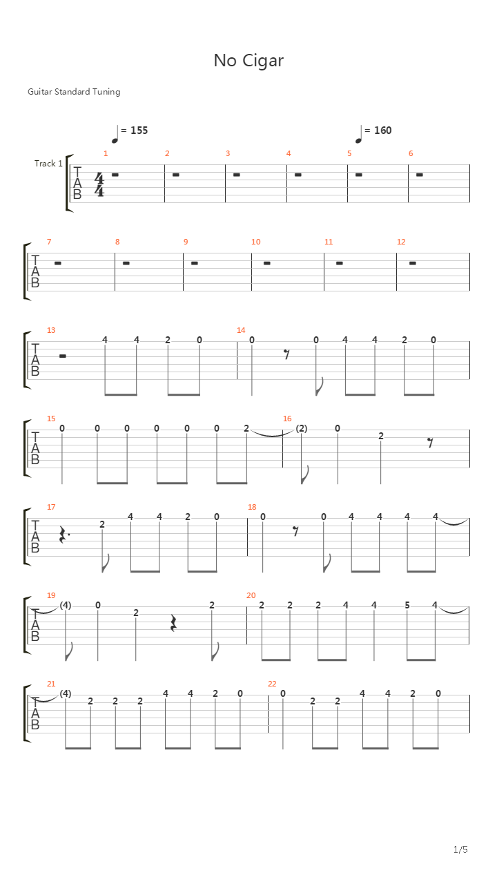 No Cigar吉他谱