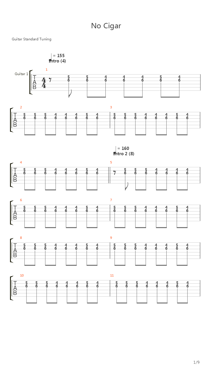 No Cigar吉他谱