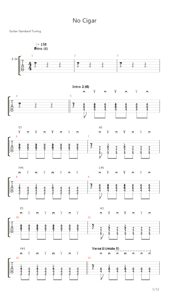 No Cigar吉他谱