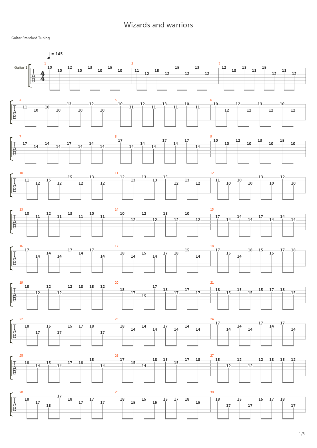 Wizards And Warriors吉他谱