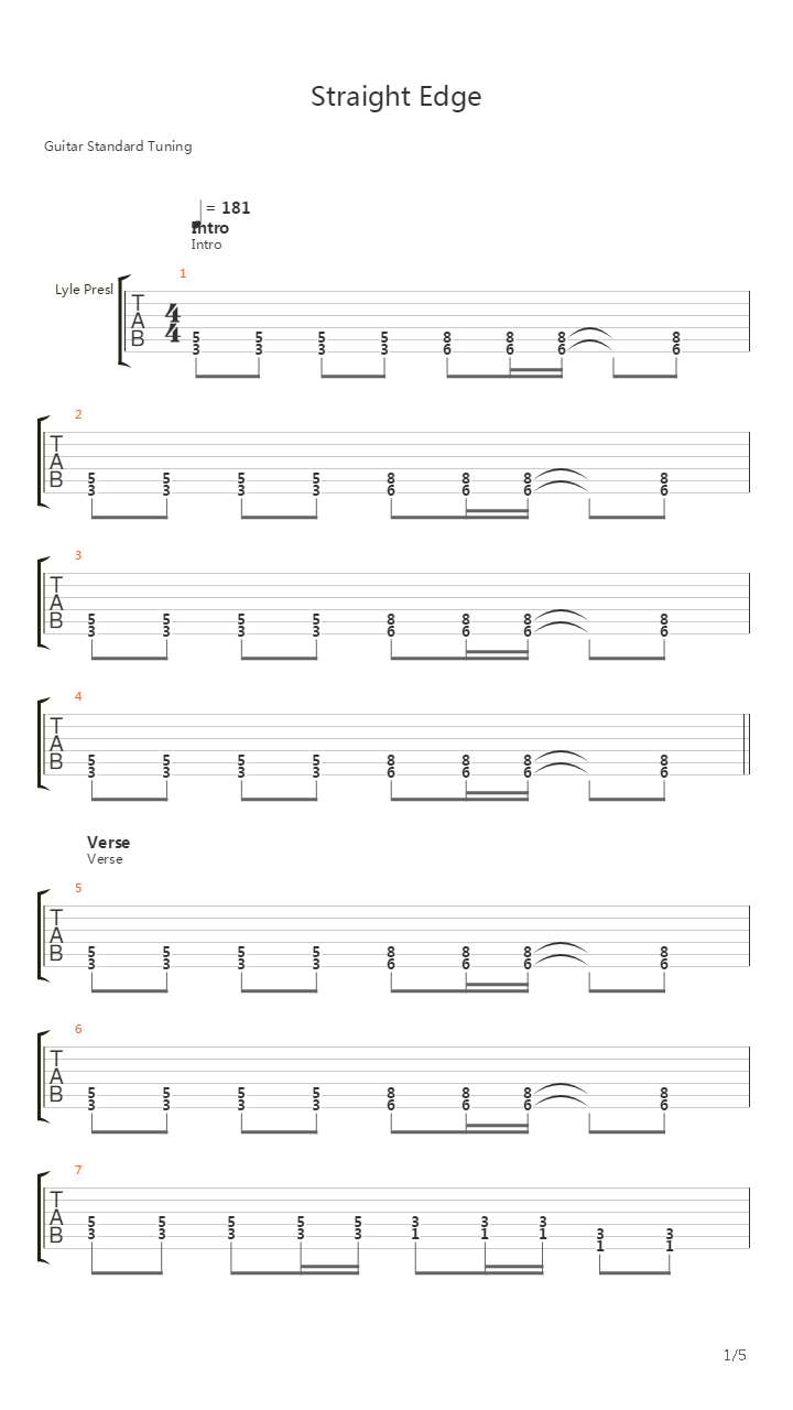 Straight Edge吉他谱