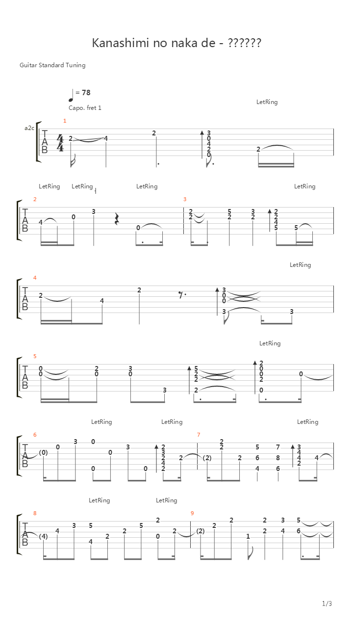 Kanashimi No Naka De吉他谱