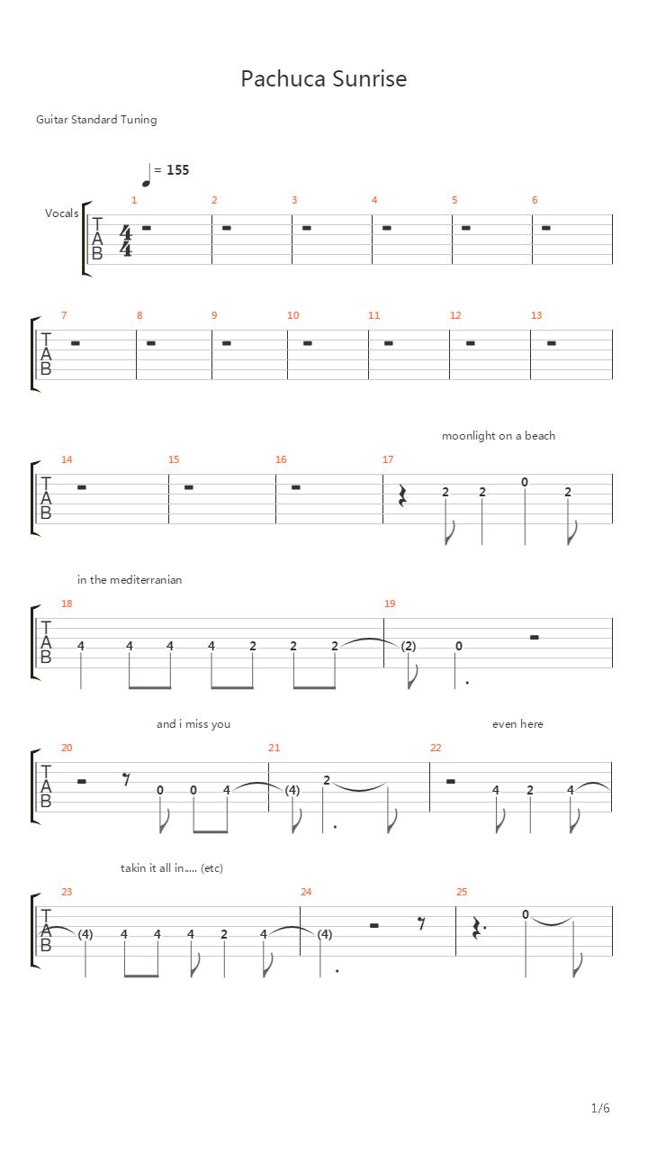 Pachuca Sunrise吉他谱