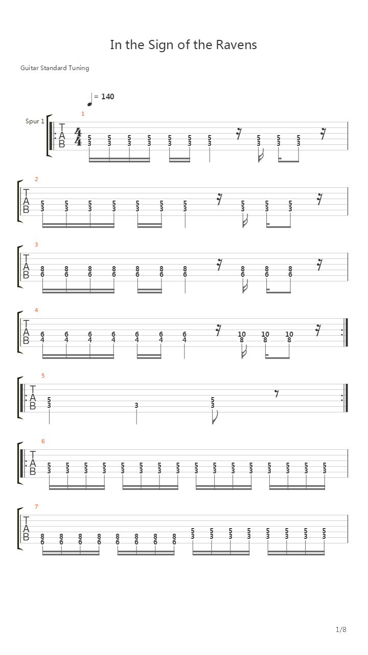 In The Sign Of The Ravens吉他谱