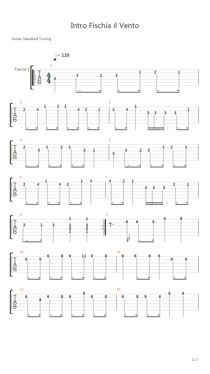 Fischia Il Vento吉他谱