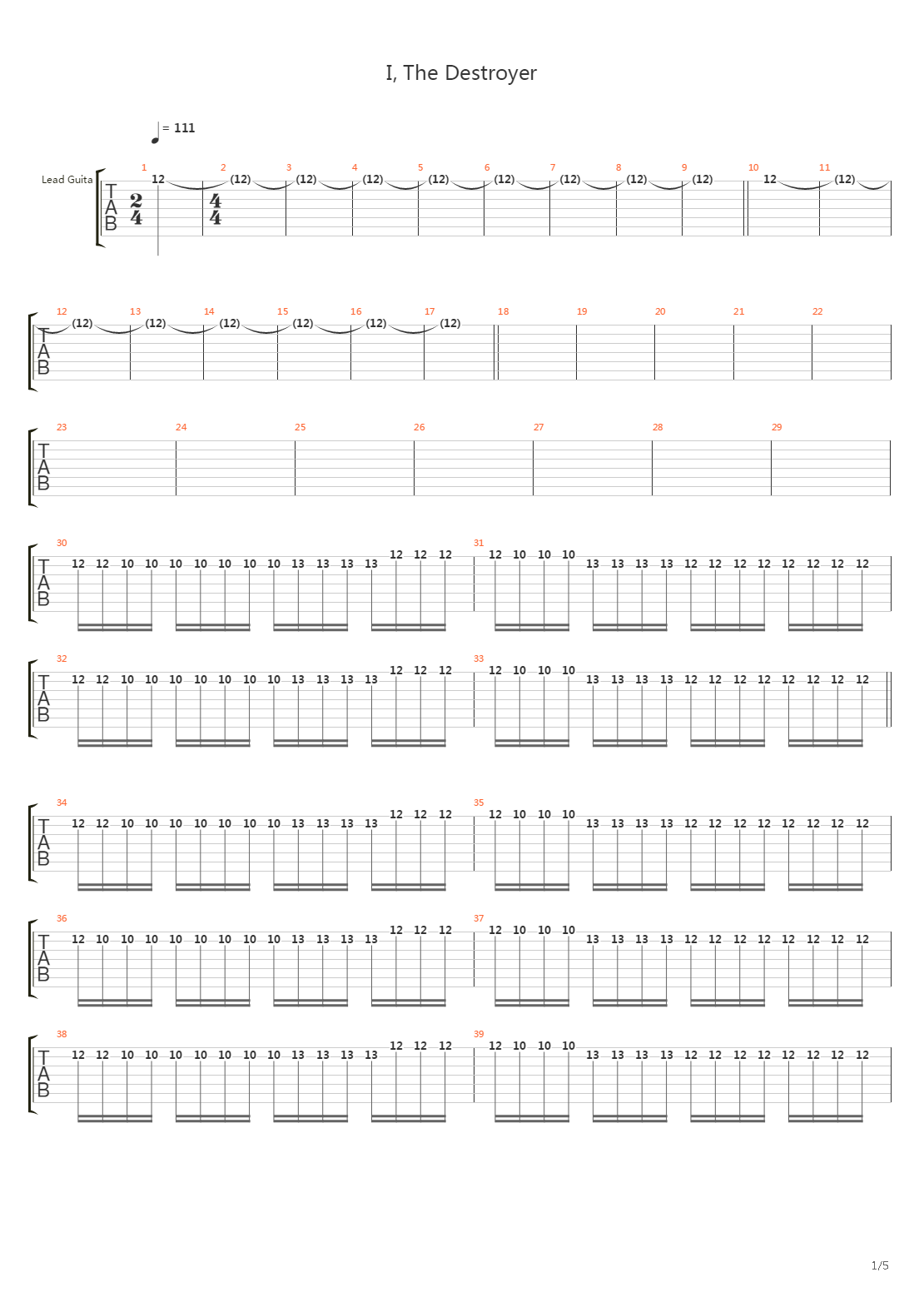 I The Destroyer吉他谱