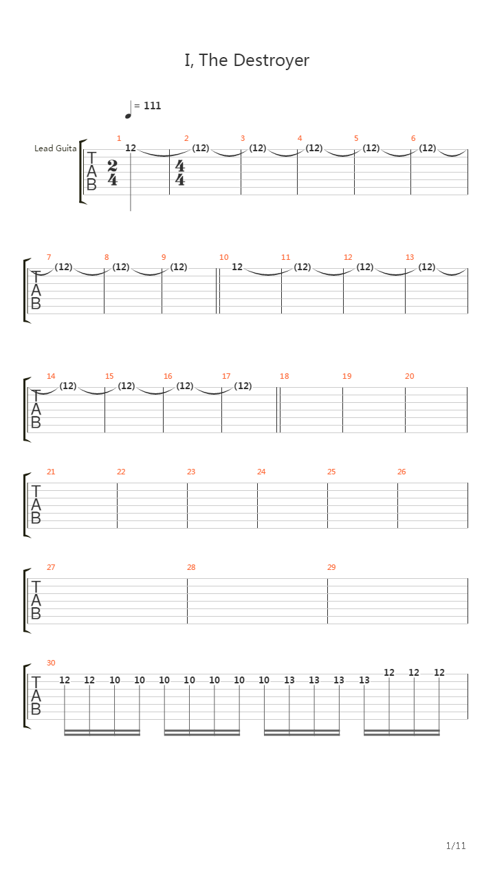 I The Destroyer吉他谱