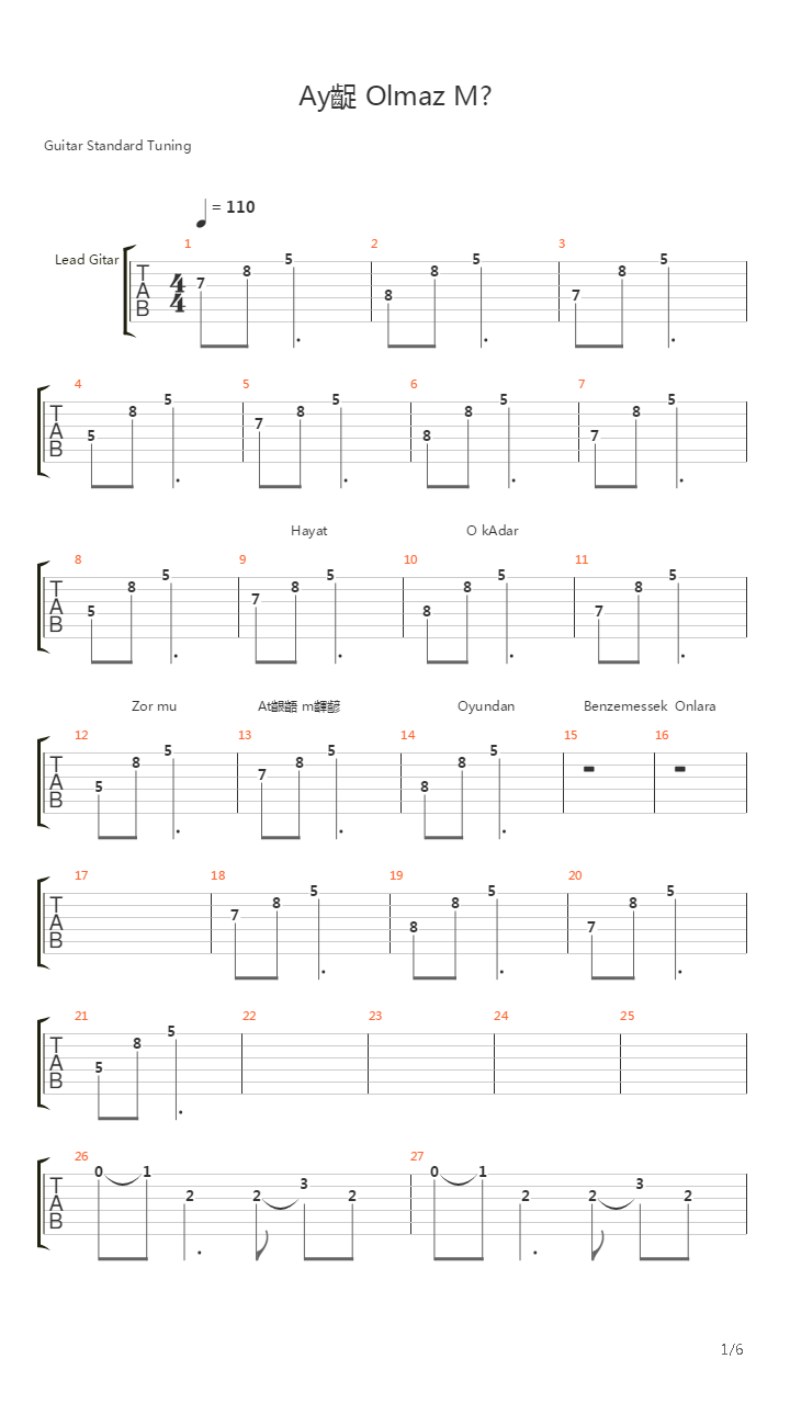 Ayip Olmaz Mi吉他谱