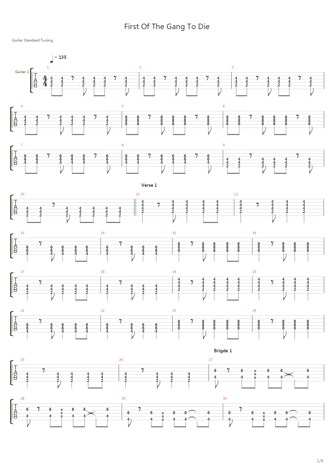 First Of The Gang To Die吉他谱
