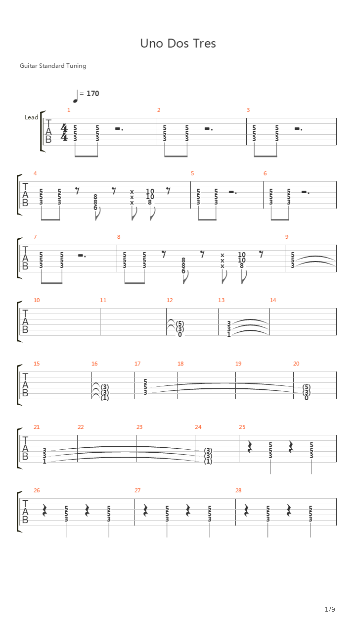 Uno Dos Tres吉他谱