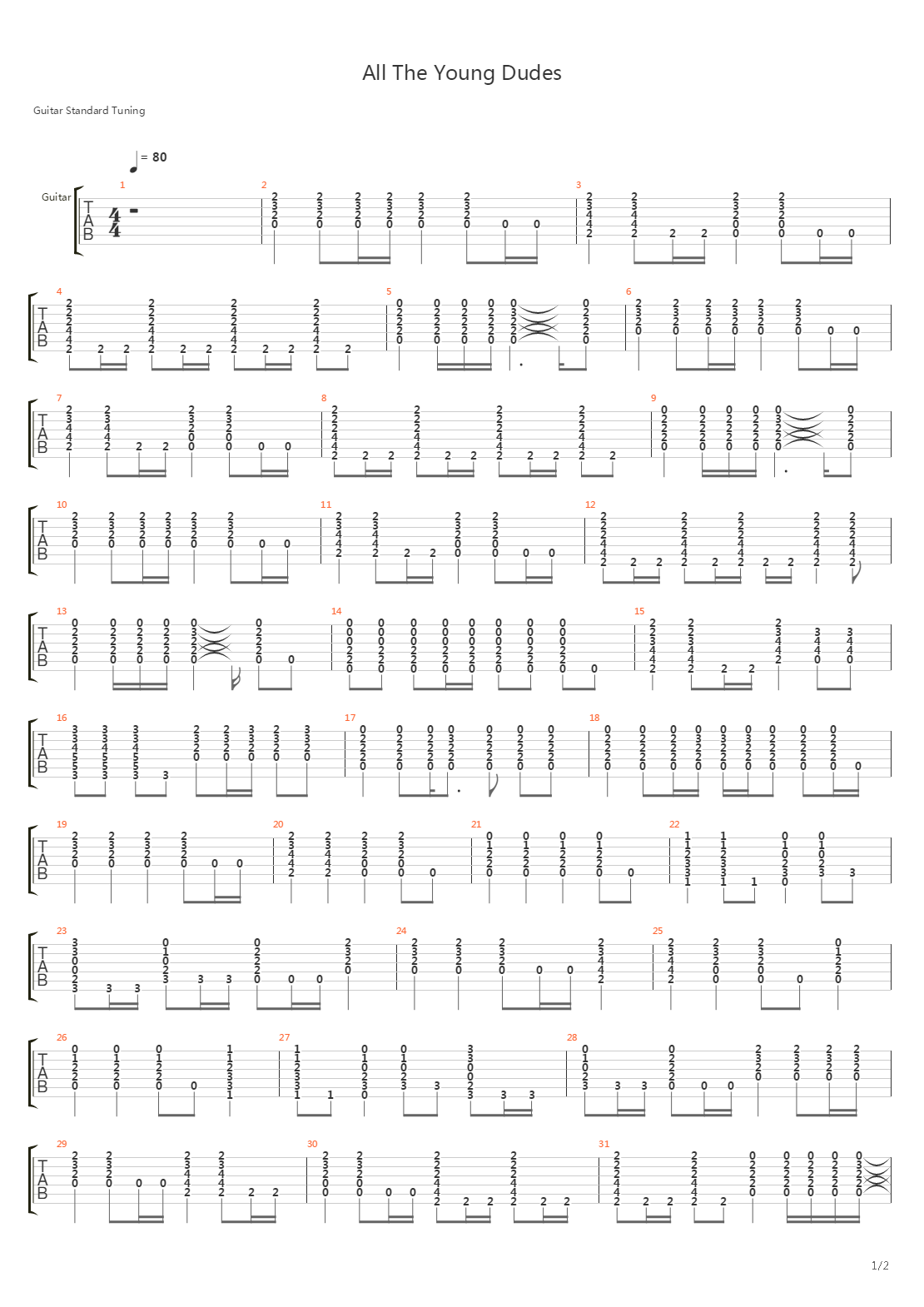 All The Young Dudes吉他谱