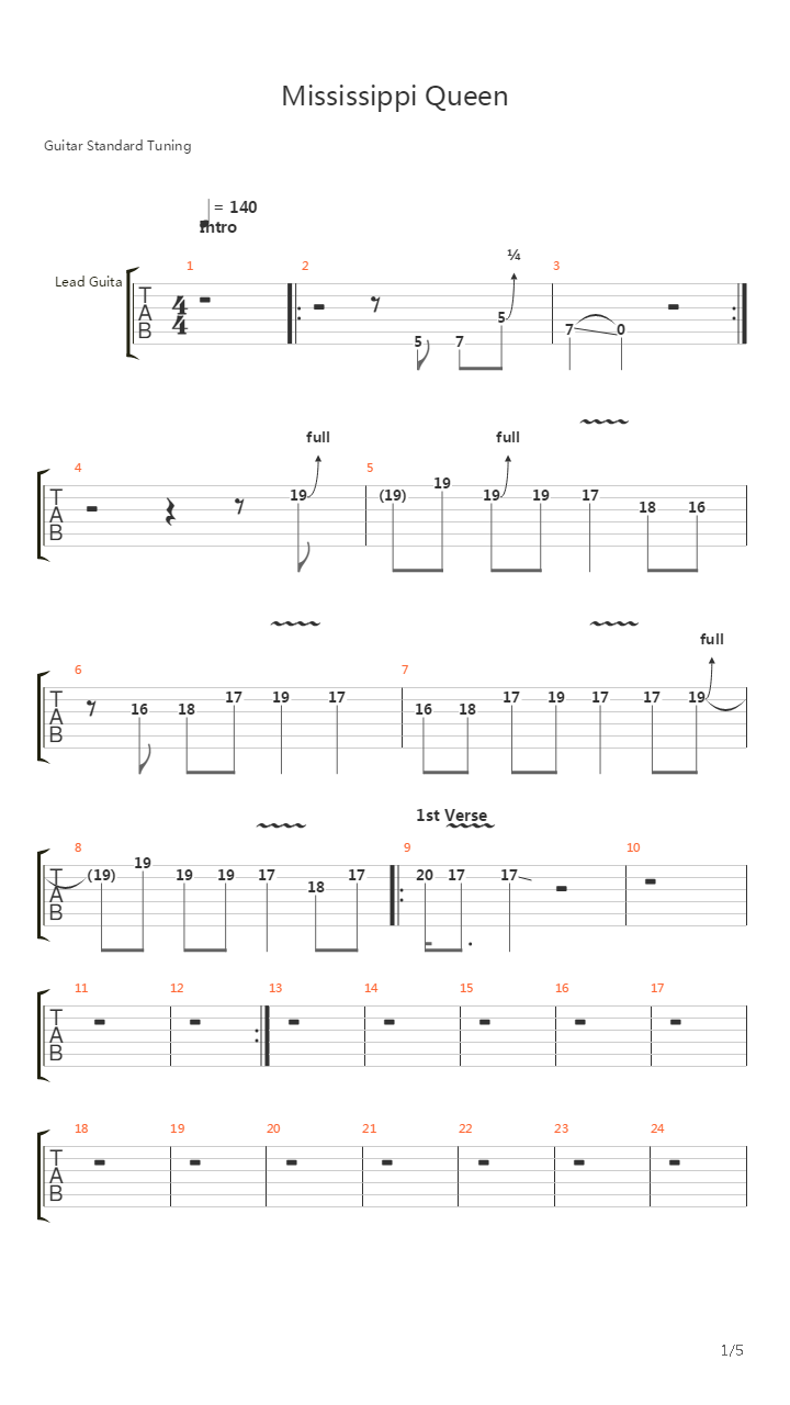 Mississippi Queen吉他谱