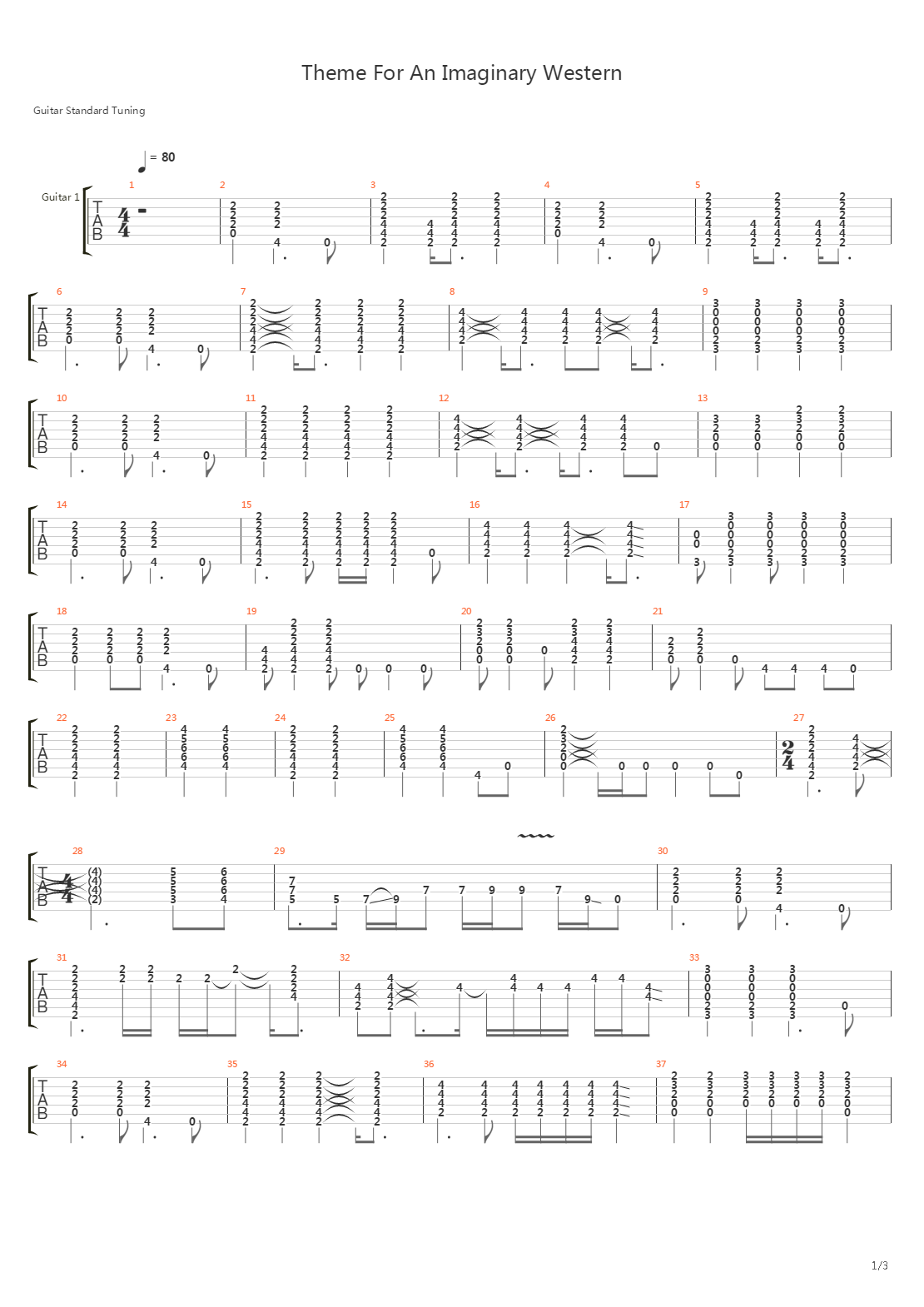 Theme For An Imaginary Western吉他谱