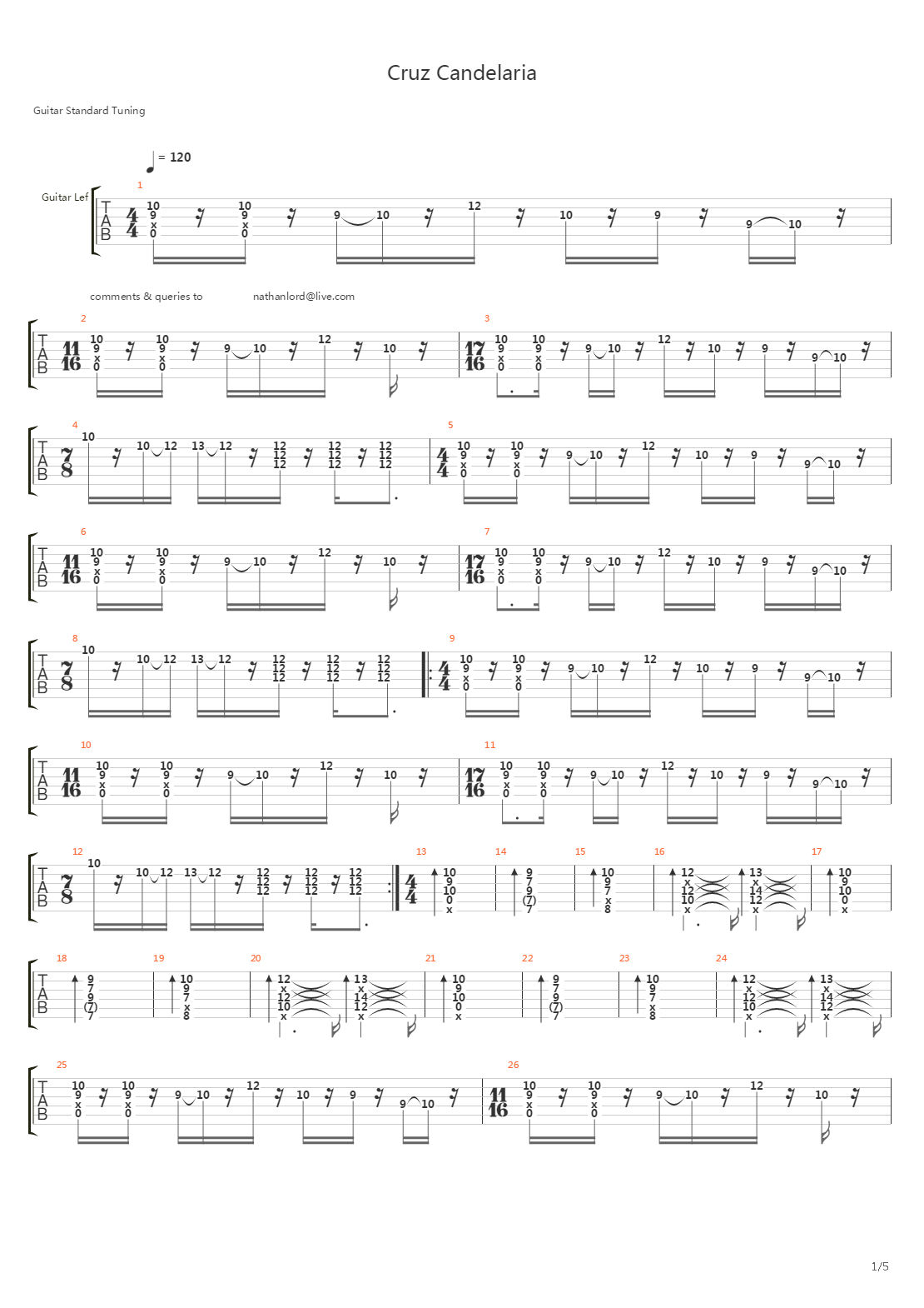 Cruz Candelaria吉他谱