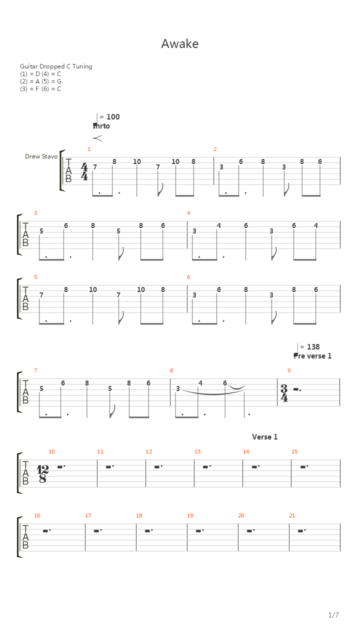 Awake吉他谱