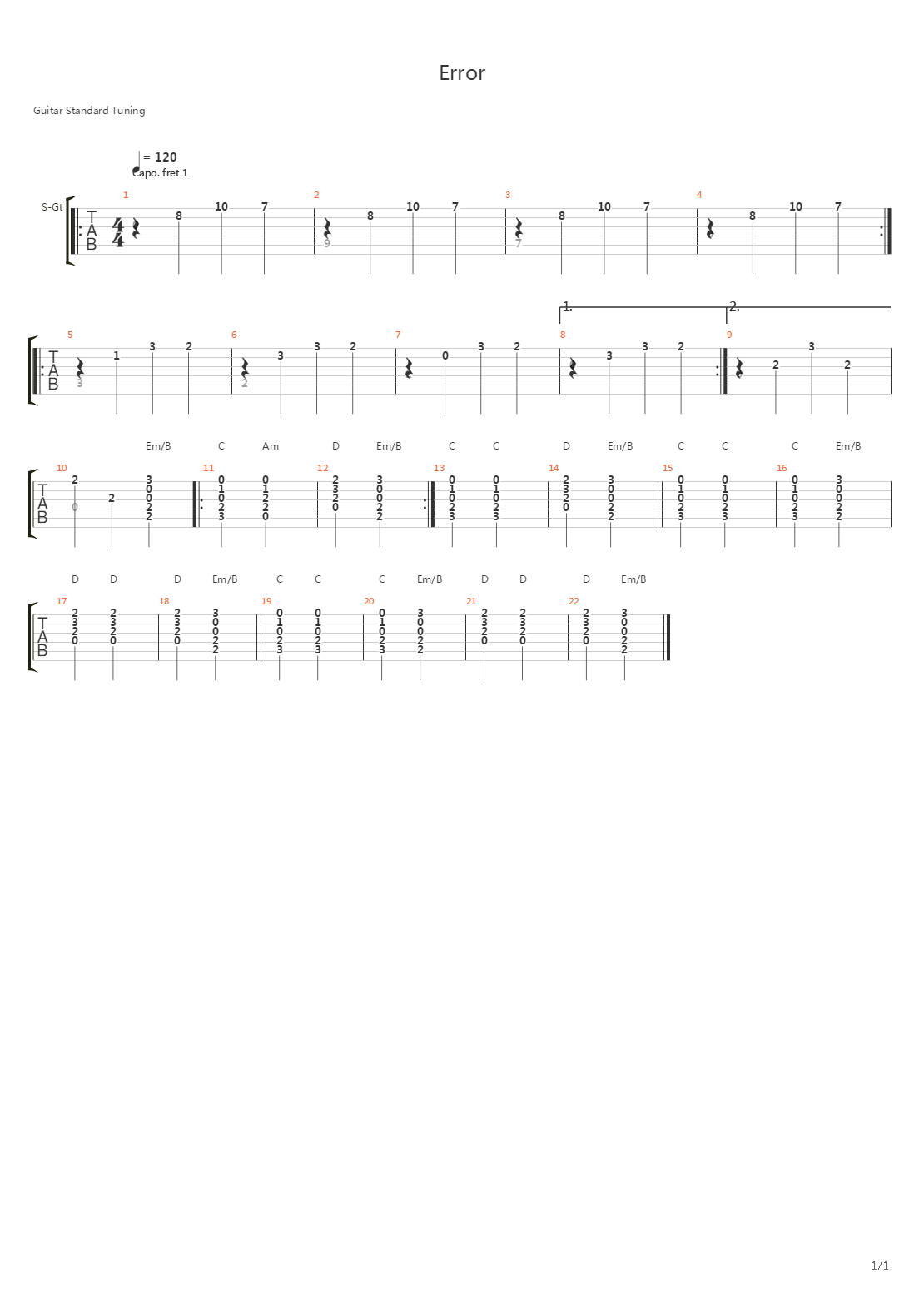 Error吉他谱