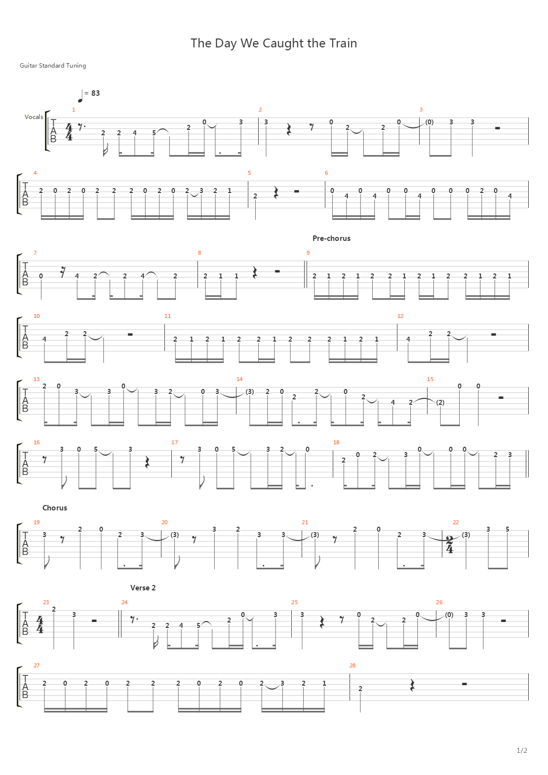 The Day We Caught The Train吉他谱