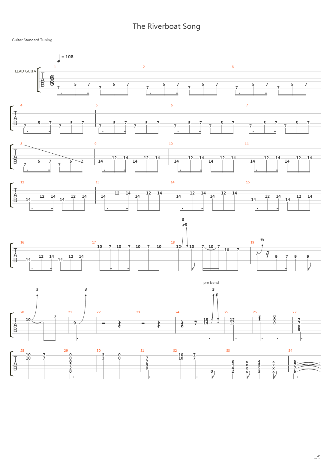 The Riverboat Song吉他谱