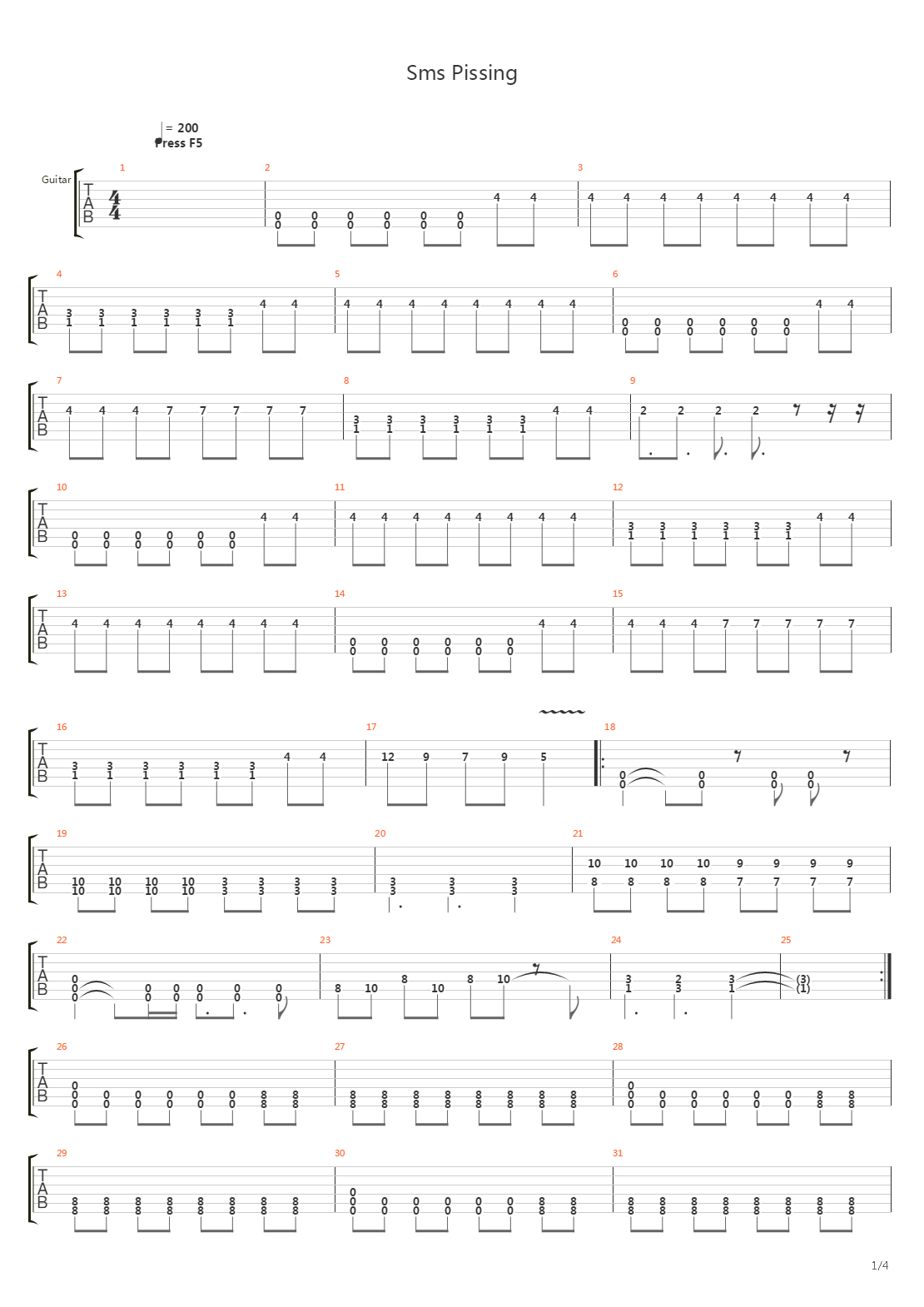 Sms Pissing吉他谱