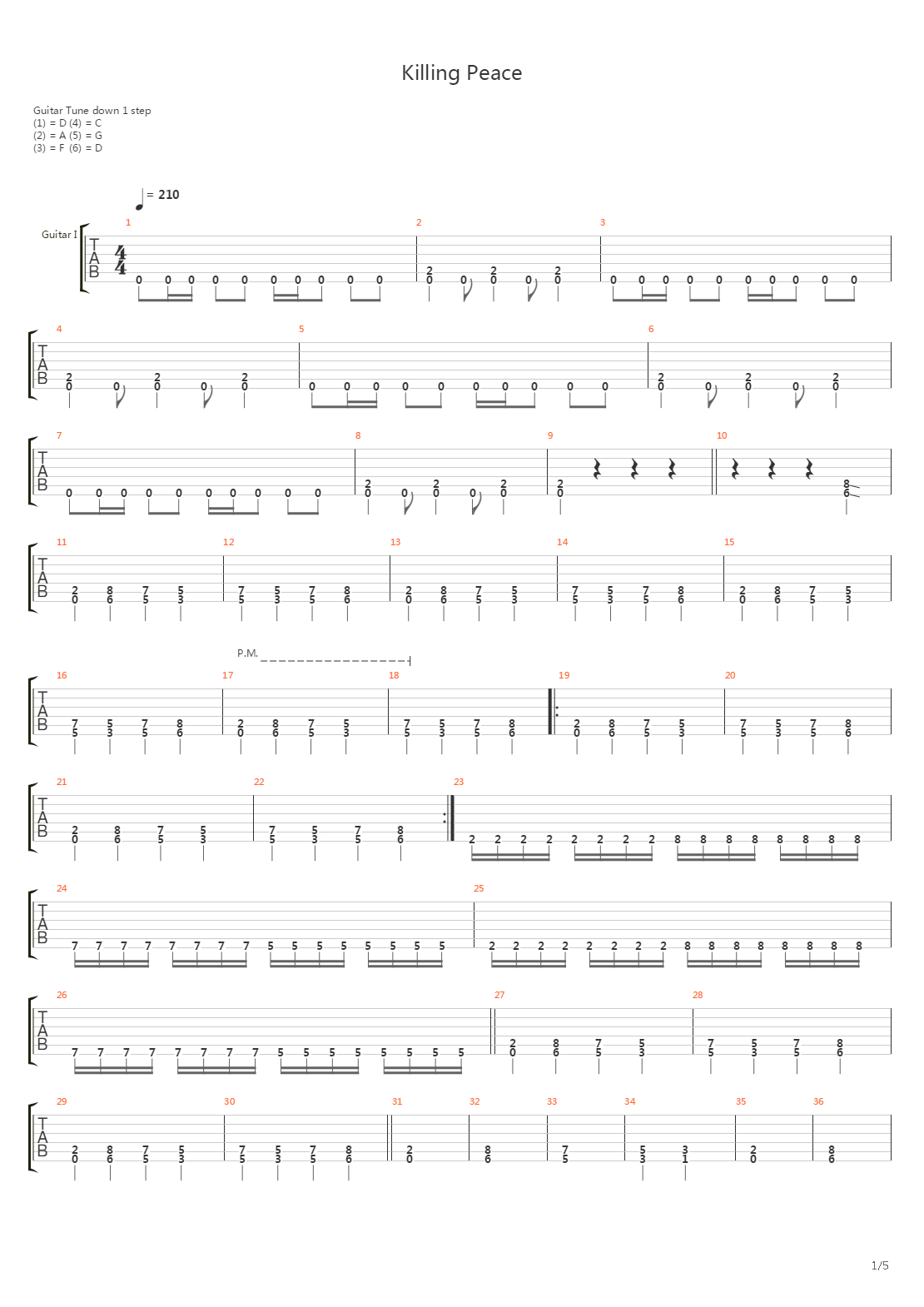 Killing Peace吉他谱