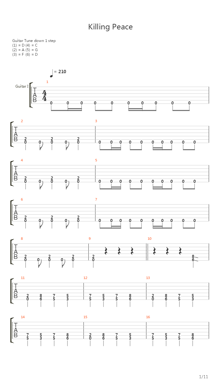 Killing Peace吉他谱