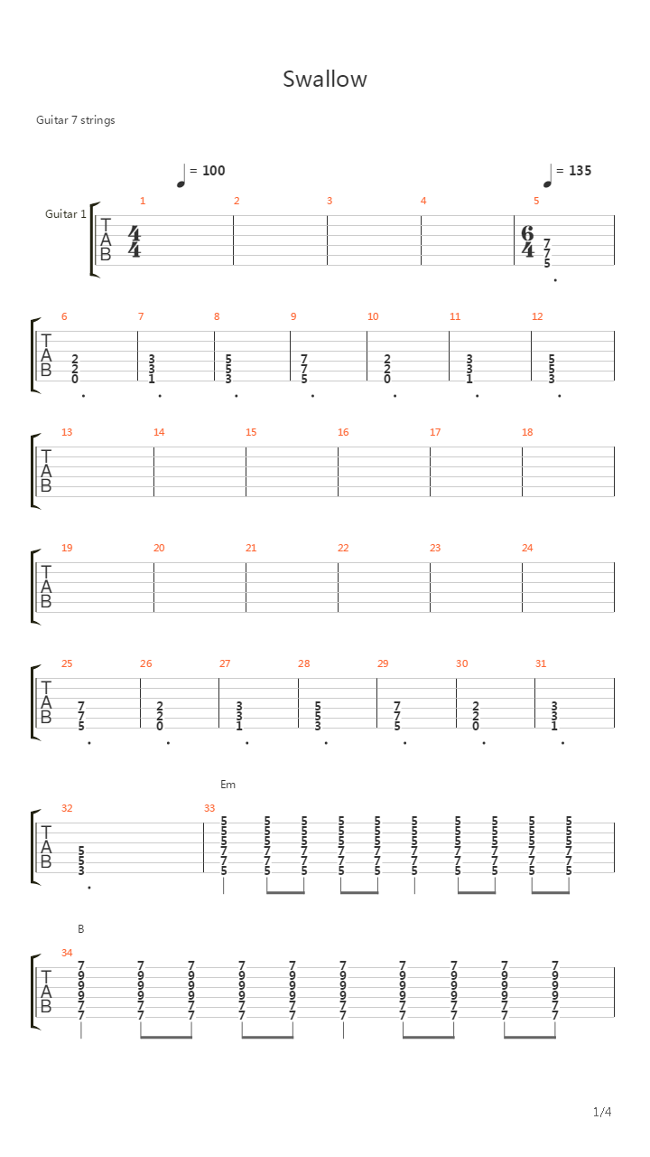 Swallow吉他谱